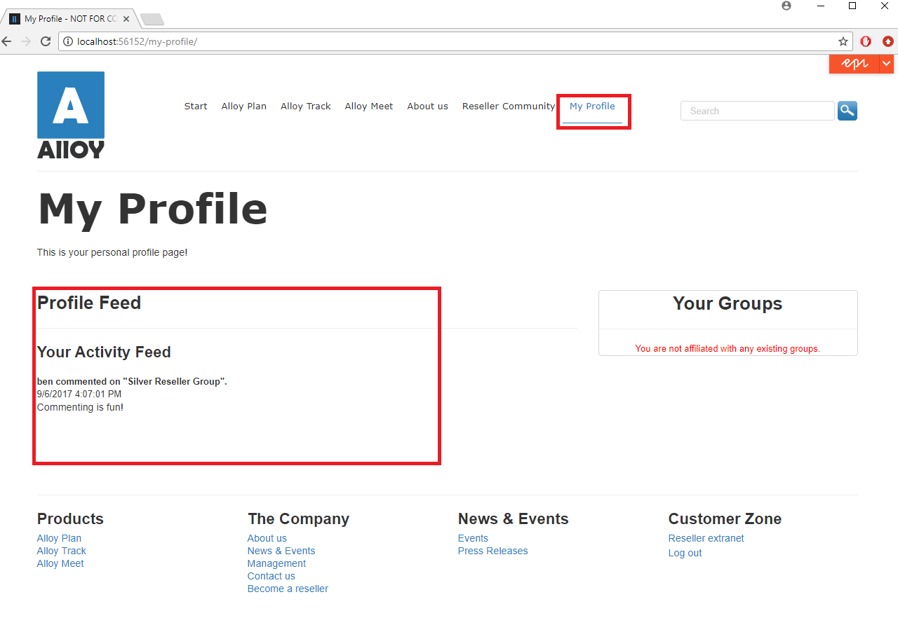 Profile page highlighted