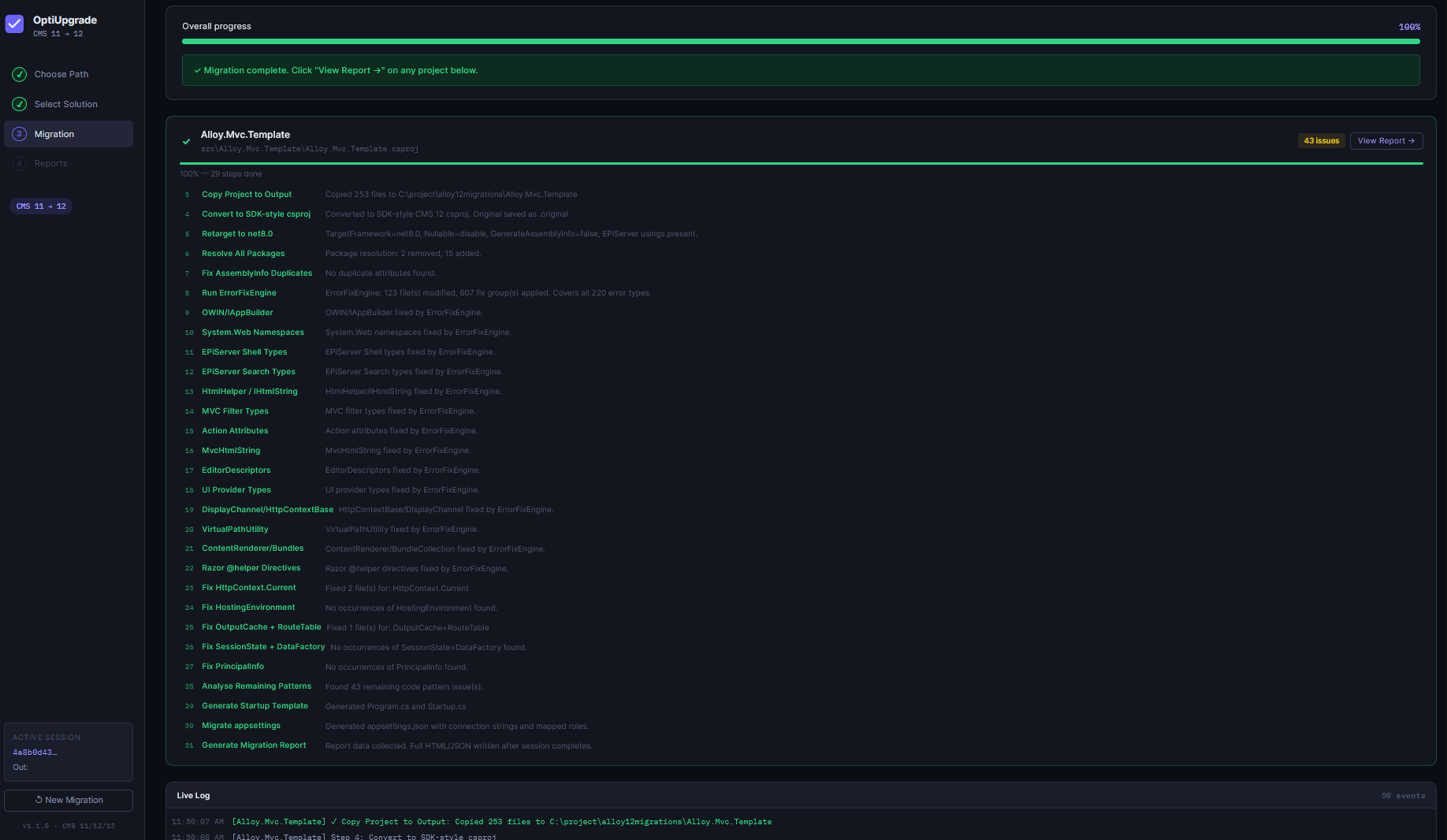 Migration Progress View