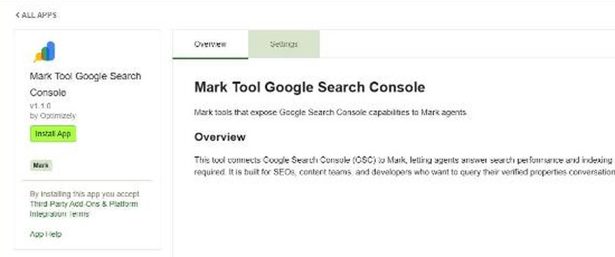 The Search Console connector is an app in Connect Platform's App Directory.