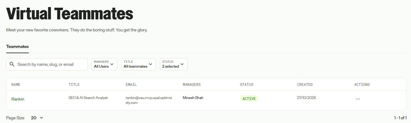 Rankin on the Teammates list, with its own address on the Mark email domain.