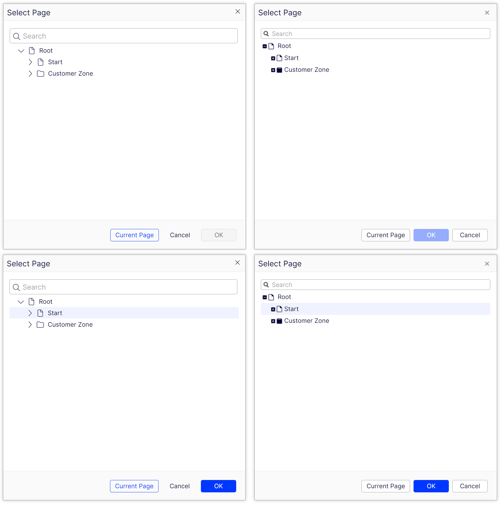 Button placement and disabled state in 12.7.0 (left) and 12.2.0 (right)