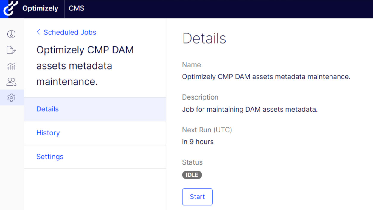 The scheduled job for maintaining CMP DAM asset metadata in CMS