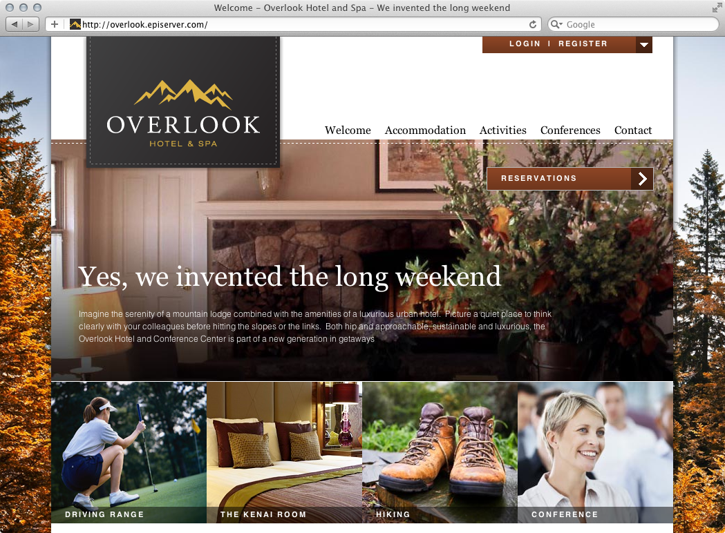 The start page of EPiServer Overlook demo website.