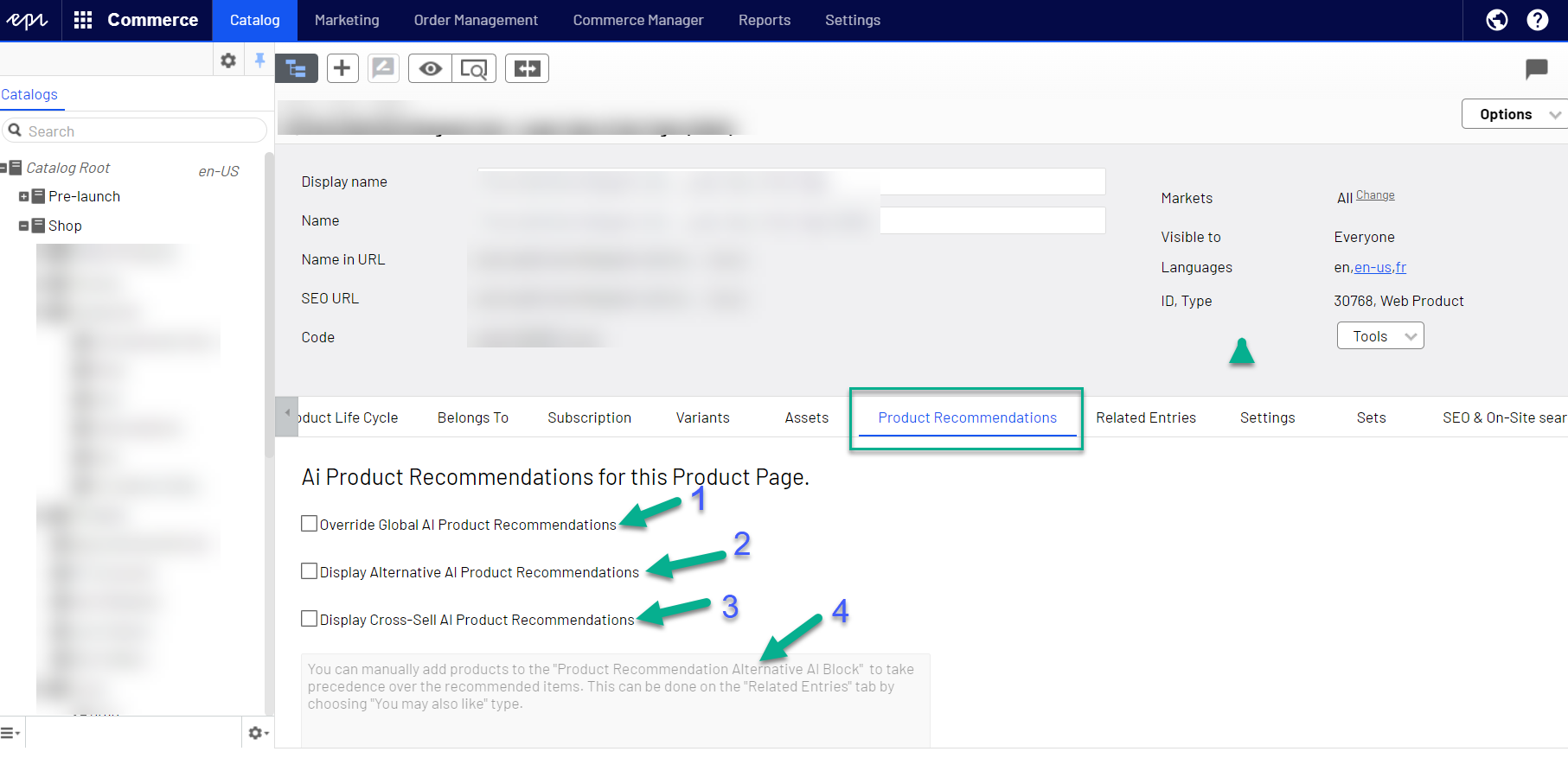 'Product Recommendation' tab (Source: Optimizley INTE) 