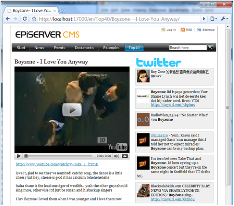 UK Top 40 and twitter in EpiServer Intranet