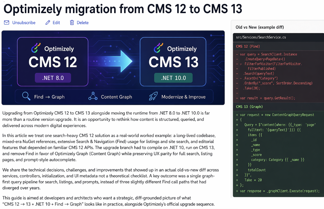 Optimizely migration from CMS 12 to CMS 13 | Optimizely Developer