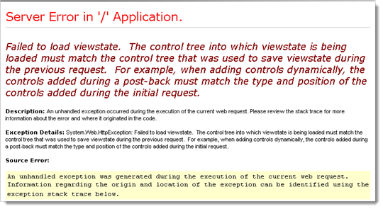 Failed to load ViewState