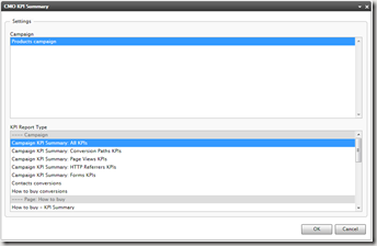 KPI Summary gadget settings