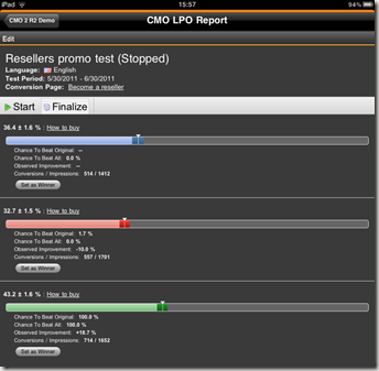 LPO Report gadget - test finalization on iPad